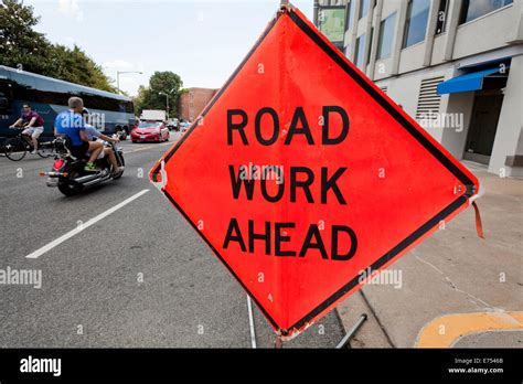 Roadwork Ahead Sign Usa Stock Photo Alamy