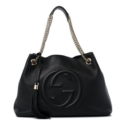 Gucci Pebbled Calfskin Medium Soho Chain Shoulder Bag Black 1332414