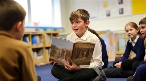 Premium Photo | Boy Wearing School Uniform Reading Book In Library