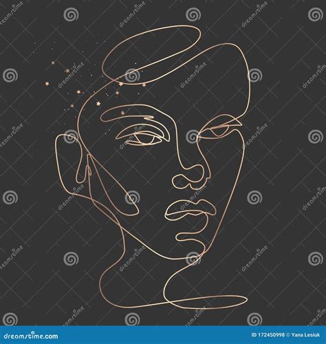 Continuous Line Vector Drawing Set Of Faces Silhouettes Abstract