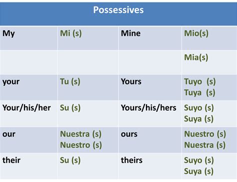 Possessive Pronouns In Spanish Pronombres Posesivos Spanish Possessive ...