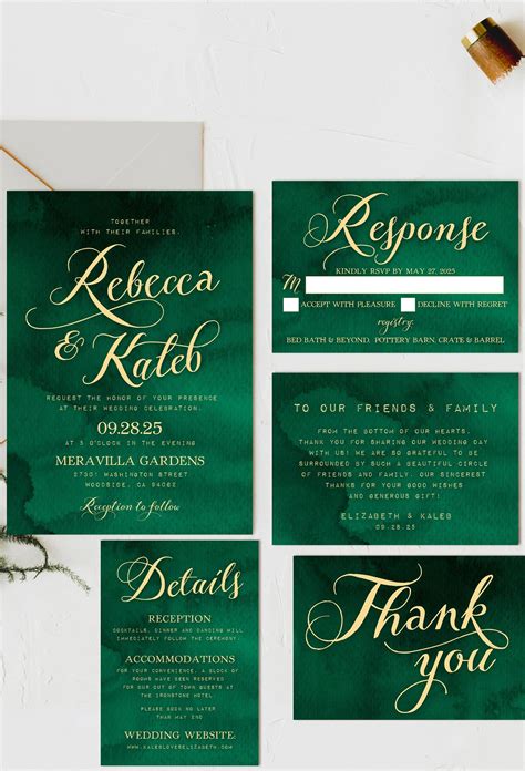 Emerald green and Gold Wedding Invitations | Dresses Images 2022