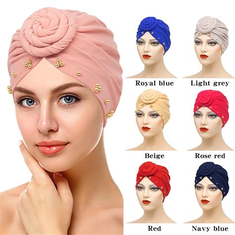 New Women S Hair Care Islamic Jersey Head Scarf Milk Silk Muslim Hijab Beads Braid Wrap Stretch