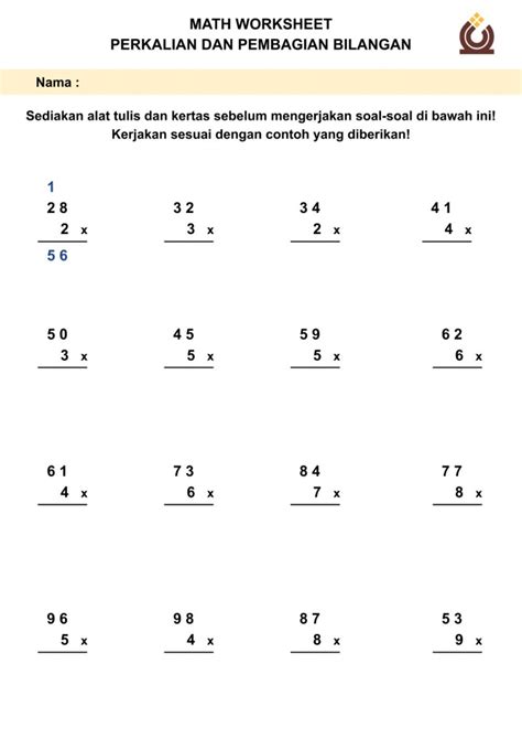 Perkalian Bilangan Puluhan Dan Satuan Worksheet Math Worksheet Soal