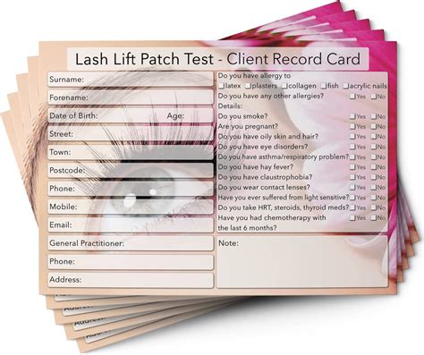 Lash Lift Patch Test Client Cards A6 Size Salon And Therapist