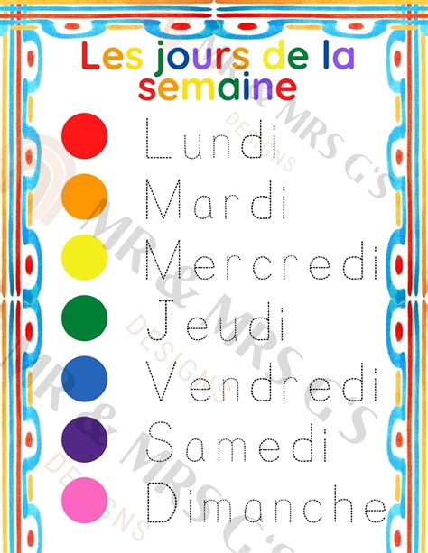 FRENCH Days of the Week Printable Wheel Basic French | Etsy