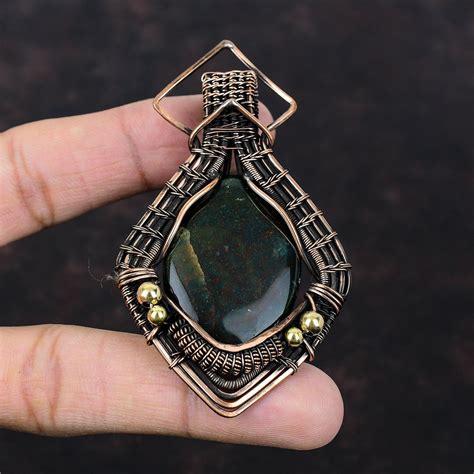 Bloodstone Pendant Copper Wire Wrapped Pendant Original Gemstone