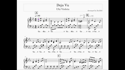 Uki Violeta Deja Vu Piano Sheet 鋼琴譜 YouTube