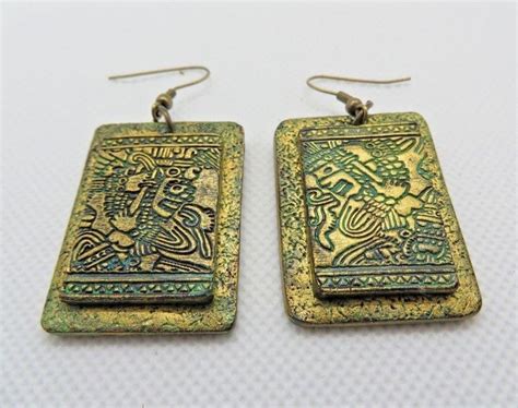 Mayan Earrings Unique Artisan Ancient Gold Aztec Earrings Women