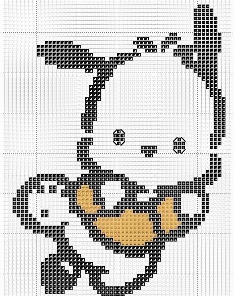 A Cross Stitch Pattern With An Image Of A Cartoon Character In Black