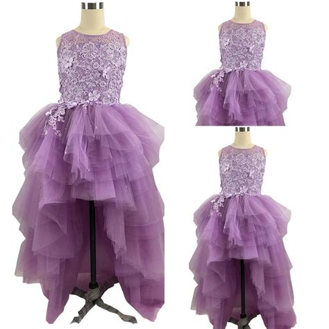 2018 Cheap Lilac Flower Girls Dresses For Weddings Princess Tulle High