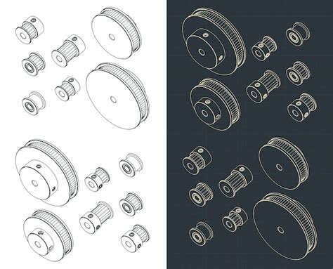 Conjunto De Planos Isométricos De Poleas Y Idler Vector Premium