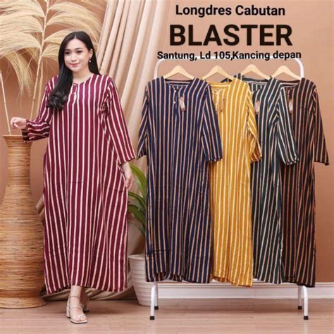 Jual Longdres Motif Daster Lengan Panjang Busui Kancing Depan Bahan