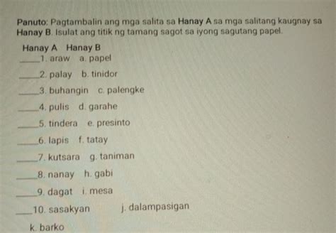 Solved Panuto Pagtambalin Ang Mga Salita Sa Hanay A Sa Mga Salitang