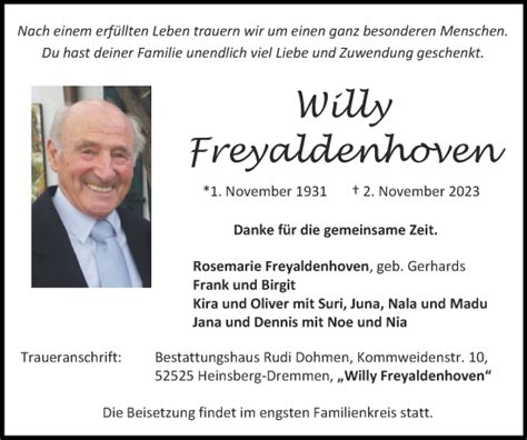 Traueranzeigen Von Willy Freyaldenhoven Aachen Gedenkt