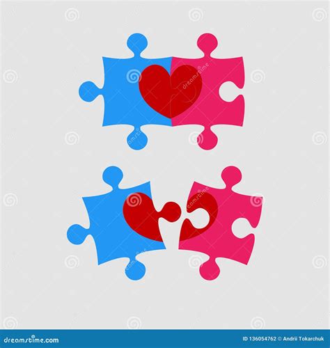 Two Pieces Puzzle Of Love Heart Valentine Day Stock Vector