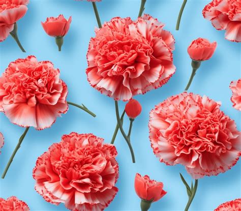 Premium Photo A Close Up Of A Bunch Of Red Carnations On A Blue