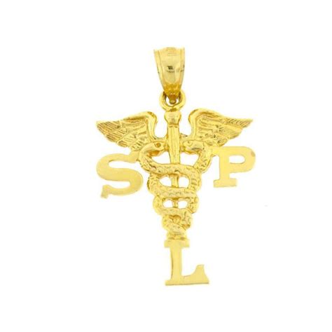 14k Solid Yellow Gold Caduceus Pendant Medical Doctor Nurse Necklace