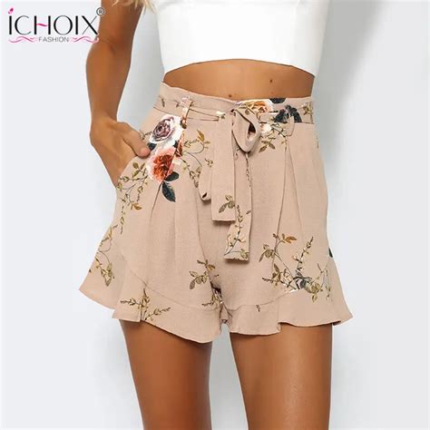 Summer Casual Flower Print Shorts Wide Leg Multicolor Elastic Waist