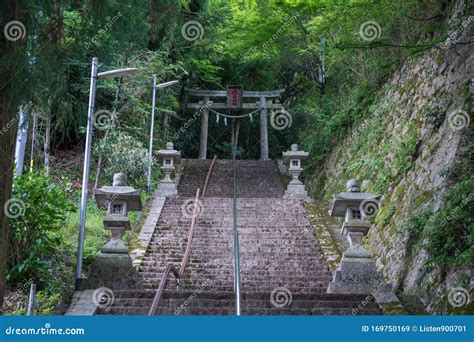 Stone Steps In The Mountains Up To The Inari Shrine Japanese Characters