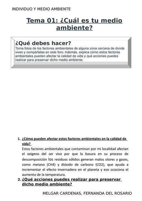 Actividad 1 semana 1 INDIVIDUO Y MEDIO AMBIENTE Tema 01 Cuál es tu