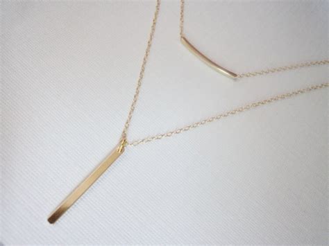 Gold Bar Layered Necklace Gold Filled Rectangle By Chipandchisel