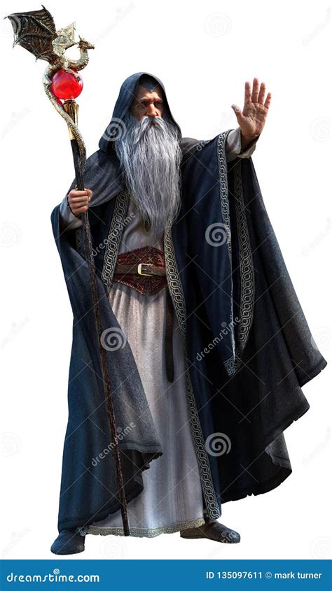 Wizard With Staff 3d Illustration Stock Illustration Illustration Of