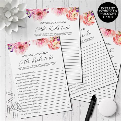 How Well Do You Know The Bride Pink Floral Bridal Shower Game Floral