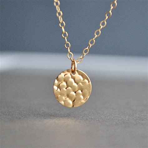 Hammered Disc Necklace 14k Gold Filled Necklace Gold