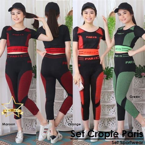 Jual SETELAN CROPIE Setelan Olahraga Baju Senam Murah Gym Zumba Aerobic