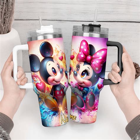 Mickey And Minnie Cartoon Custom Stanley Quencher Oz Stainless Steel