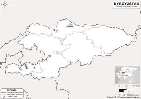 Kyrgyzstan Outline Map | Kyrgyzstan Outline Map with State Boundaries