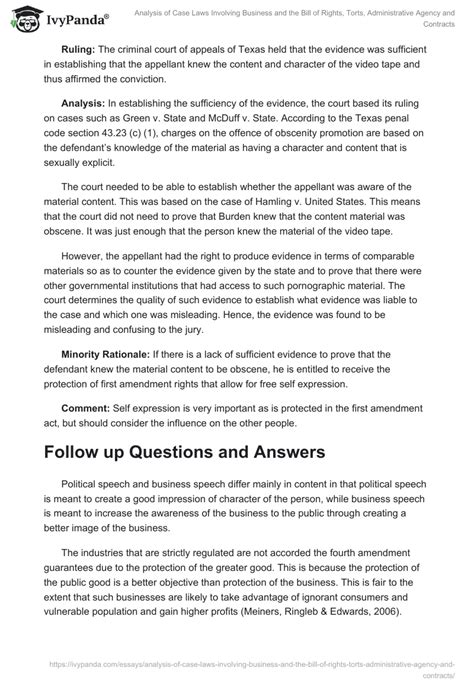 Analysis Of Case Laws Involving Business And The Bill Of Rights Torts