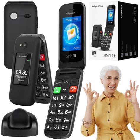 TELEFON KOMÓRKOWY DLA SENIORA DUAL SIM SOS MP3 FM Z KLAPKĄ BAZA