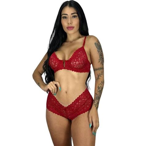 Conjunto Lingerie Renda Calcinha Sutiã Top Sem Bojo Forro Sustentação