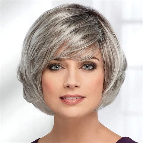 Hairchain Perruque Synth Tique Courte Et Lisse Avec Frange Pour Femme