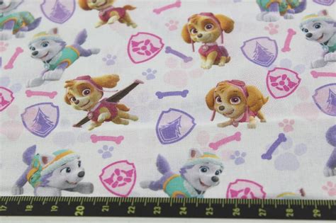 Cotton Fabric Licenced Paw Patrol Badges Skye And Everest Cotton Fabric