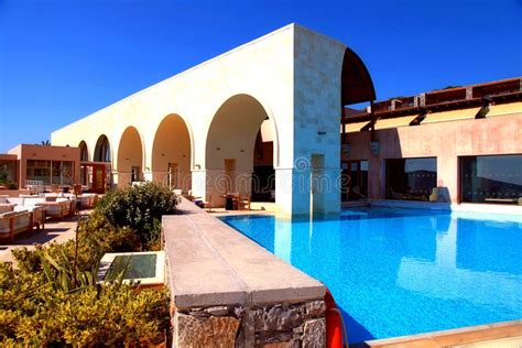 Summer Hotel Terrace With Pool And Outdoor Furnituregreece Stock