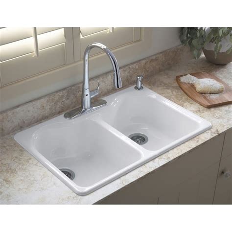 Kohler Hartland 33 In X 22 In White Double Basin Drop In 4 Hole