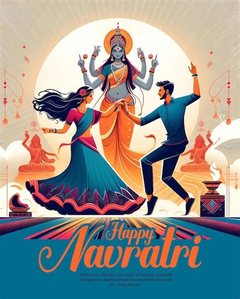 Happy Navratri and Shubh Navratri with Garba Couple celebration social media post template ...