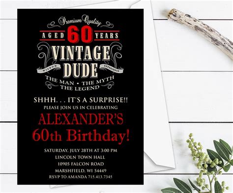 Vintage Dude Birthday Invitation Vintage Birthday Invitation Etsy