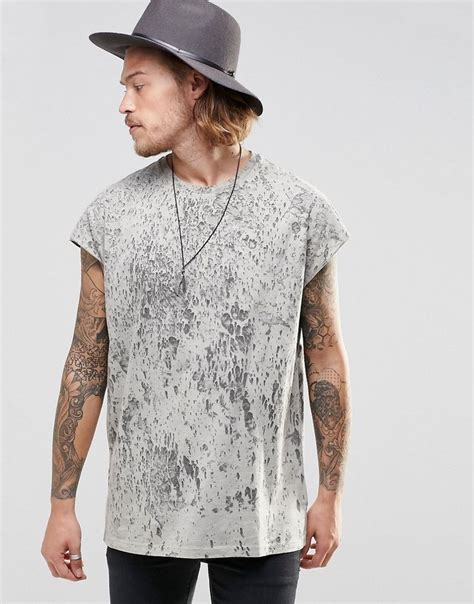 Asos Oversized Sleeveless T Shirt With Droplet Wash In Grey At