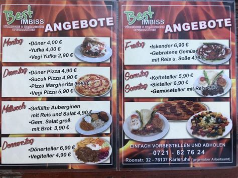 Menu At Best Imbiss Fast Food Karlsruhe