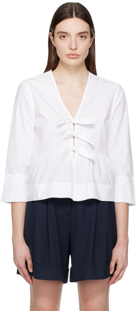 White Tie String Blouse By GANNI On Sale