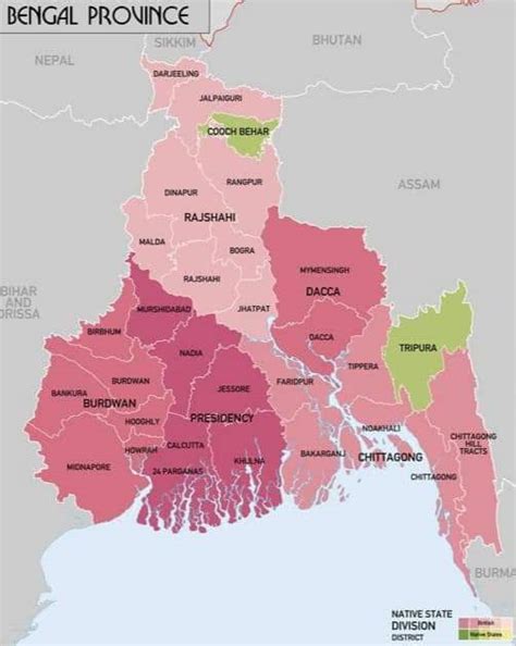 Map of Bengal Province before 1947 India - Pakistan division. : r/MapPorn