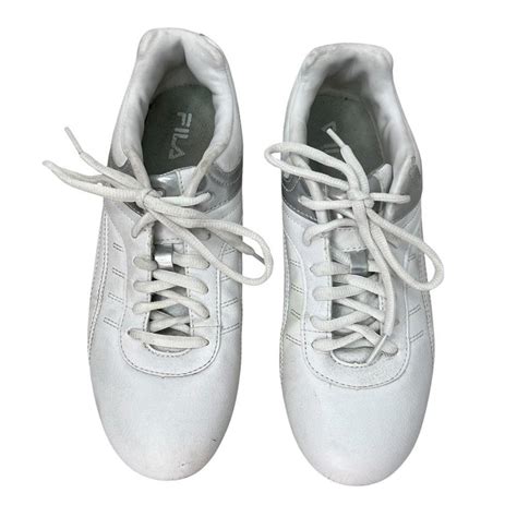 fila womens white silver faux leather running depop
