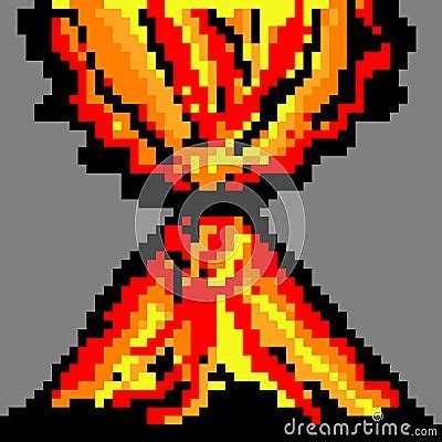 Pixel Art With Volcano Mountain Vector Illustration | CartoonDealer.com #275027780