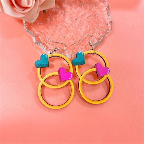 Hollow Circle Heart Shape Love Decor Dangle Earrings Cute Temu