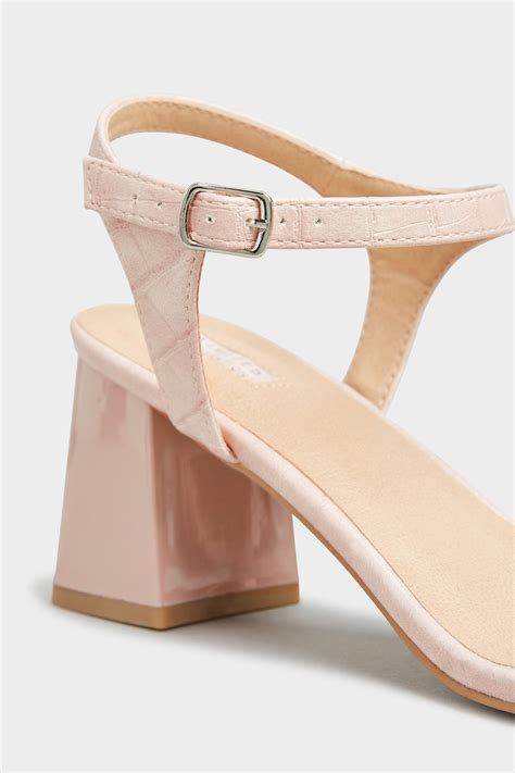 Pink Croc Block Heel Sandals In Extra Wide Fit Yours Clothing