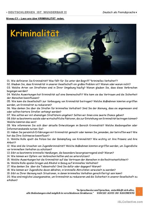 C Lass Uns Ber Kriminalit T Rede Deutsch Daf Arbeitsbl Tter Pdf Doc